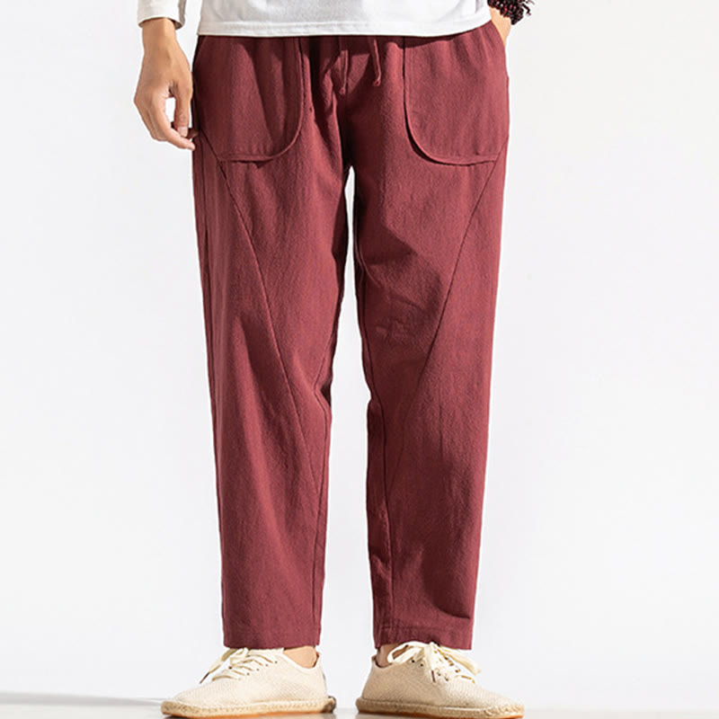 Pantalon sarouel en coton uni avec poches et cordon de serrage pour homme, style rétro et décontracté, motif Buddha Stones - image 9