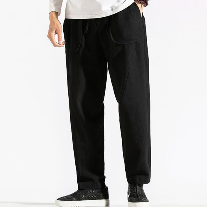 Pantalon sarouel en coton uni avec poches et cordon de serrage pour homme, style rétro et décontracté, motif Buddha Stones - image 16