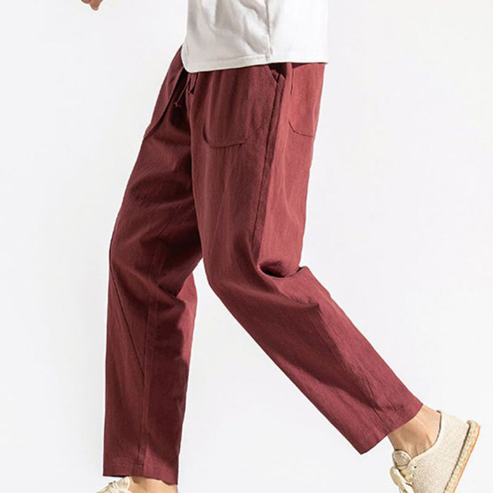 Pantalon sarouel en coton uni avec poches et cordon de serrage pour homme, style rétro et décontracté, motif Buddha Stones - image 8