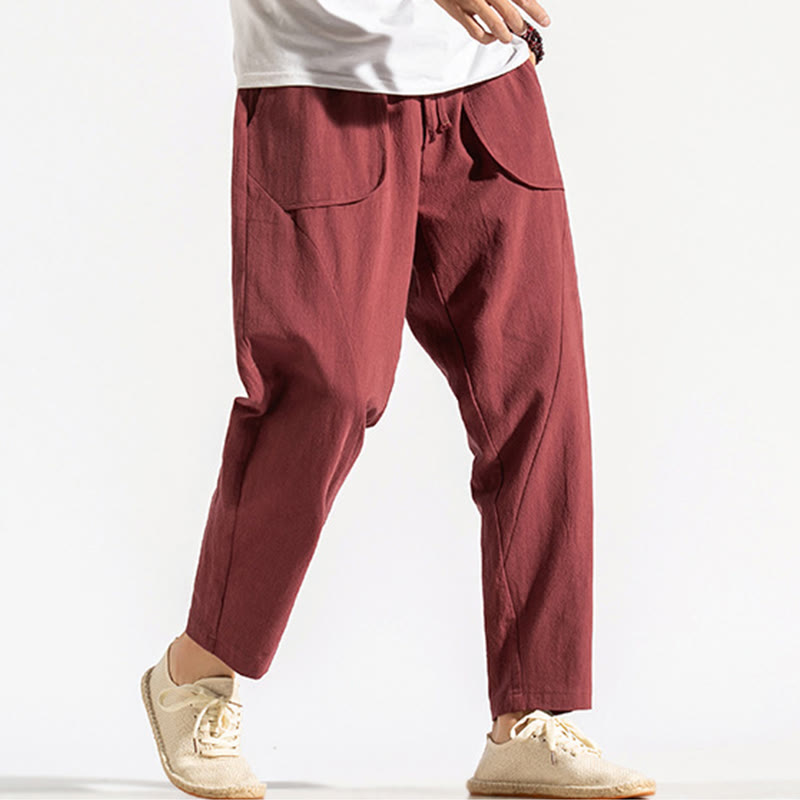 Pantalon sarouel en coton uni avec poches et cordon de serrage pour homme, style rétro et décontracté, motif Buddha Stones - image 10