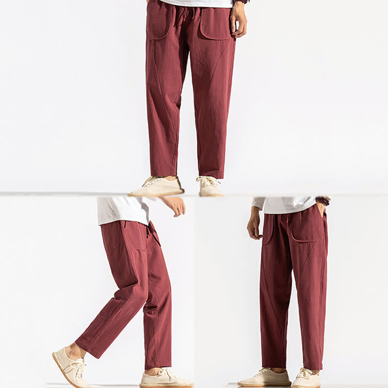 Pantalon sarouel en coton uni avec poches et cordon de serrage pour homme, style rétro et décontracté, motif Buddha Stones - image 13