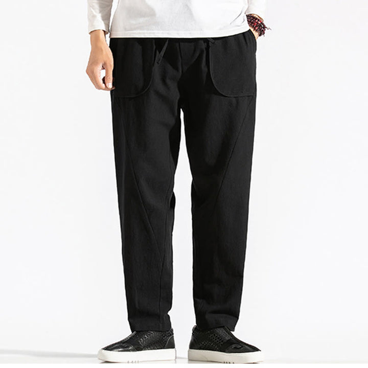Pantalon sarouel en coton uni avec poches et cordon de serrage pour homme, style rétro et décontracté, motif Buddha Stones - Noir - US/UK/AU46，EU56 (5XL) - image 14