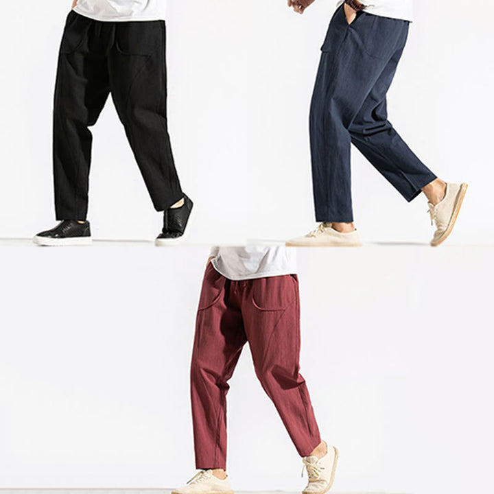 Pantalon sarouel en coton uni avec poches et cordon de serrage pour homme, style rétro et décontracté, motif Buddha Stones - image 21