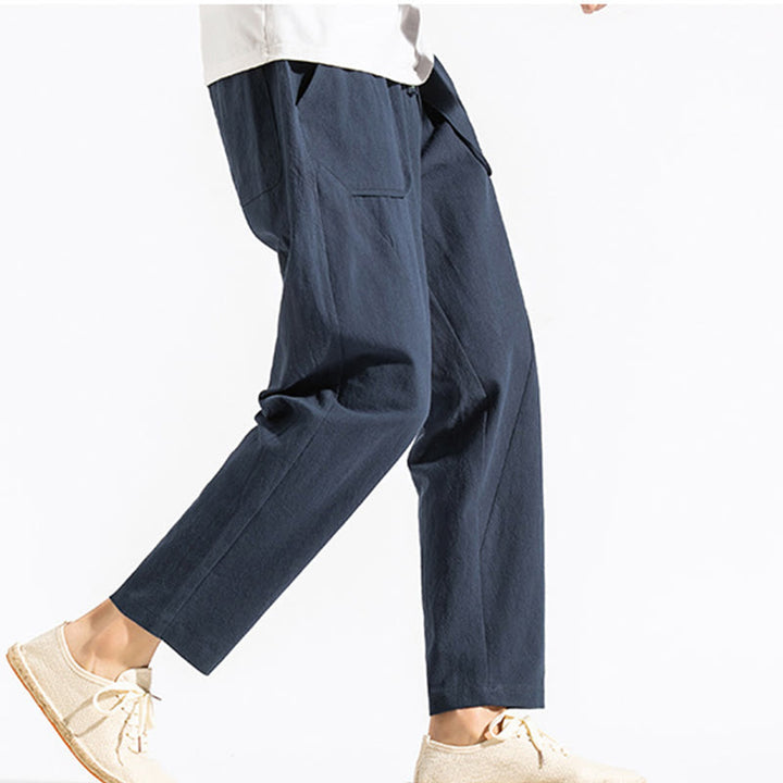 Pantalon sarouel en coton uni avec poches et cordon de serrage pour homme, style rétro et décontracté, motif Buddha Stones - image 5