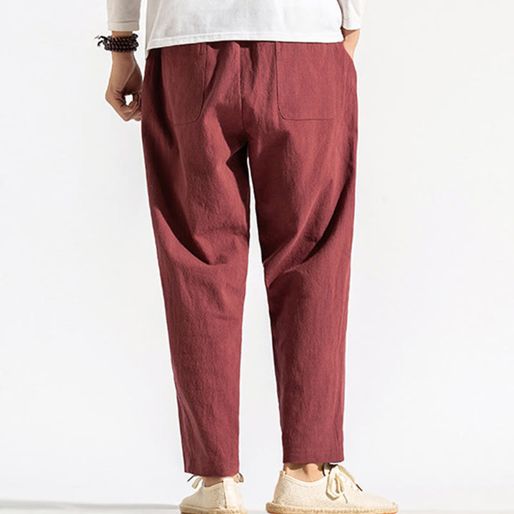 Pantalon sarouel en coton uni avec poches et cordon de serrage pour homme, style rétro et décontracté, motif Buddha Stones - image 11