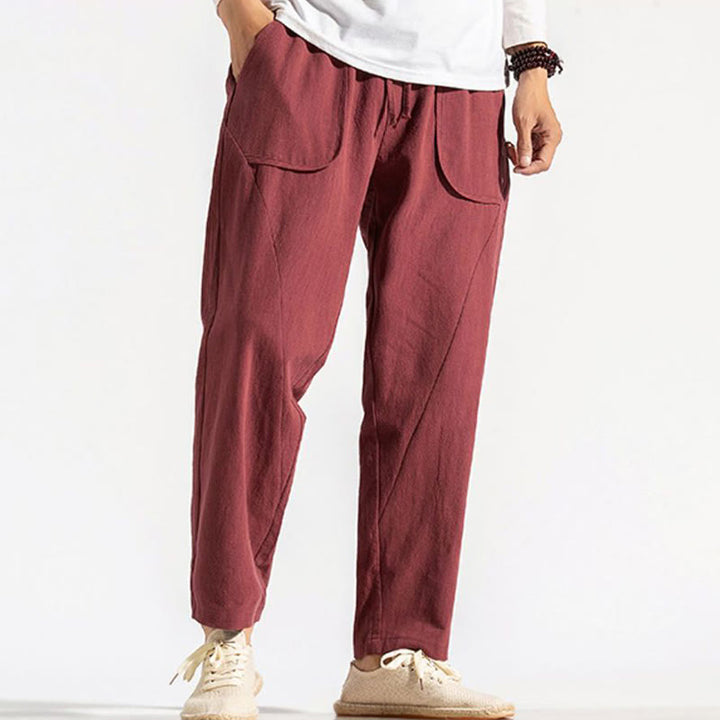 Pantalon sarouel en coton uni avec poches et cordon de serrage pour homme, style rétro et décontracté, motif Buddha Stones - image 12