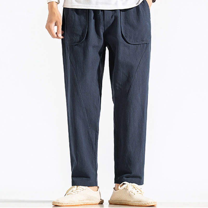 Pantalon sarouel en coton uni avec poches et cordon de serrage pour homme, style rétro et décontracté, motif Buddha Stones - image 2