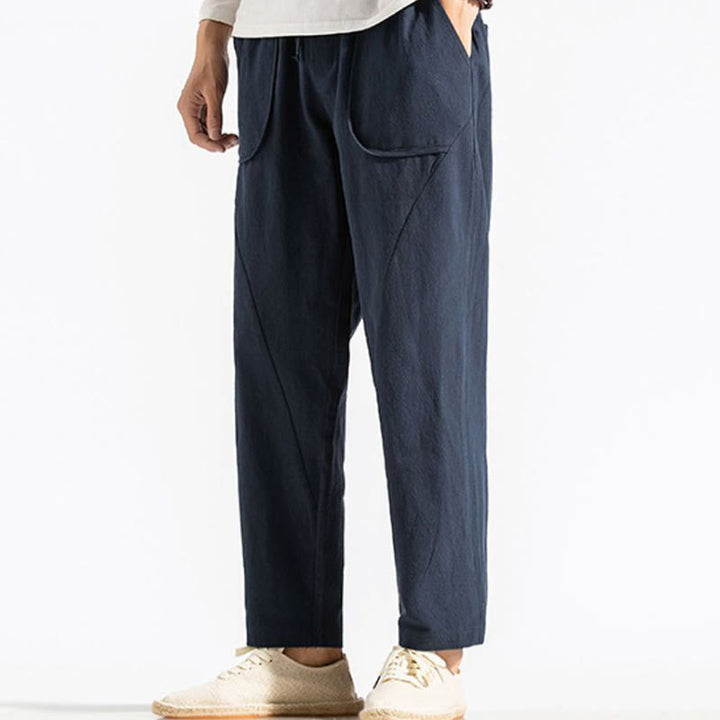 Pantalon sarouel en coton uni avec poches et cordon de serrage pour homme, style rétro et décontracté, motif Buddha Stones - image 3