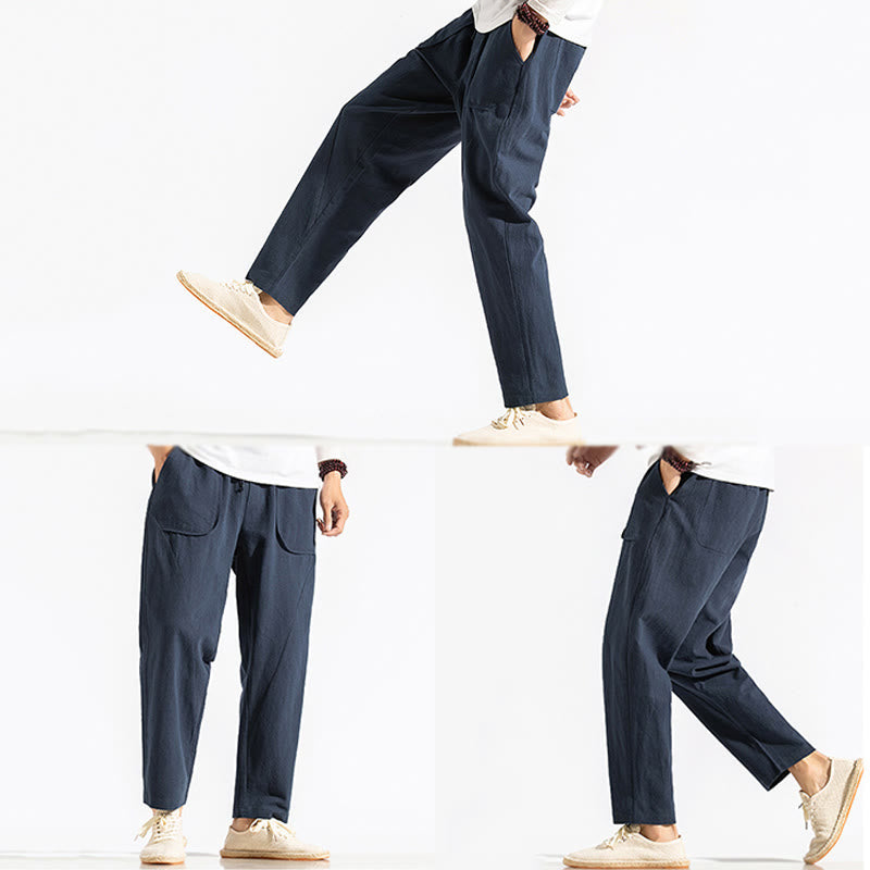Pantalon sarouel en coton uni avec poches et cordon de serrage pour homme, style rétro et décontracté, motif Buddha Stones - image 6