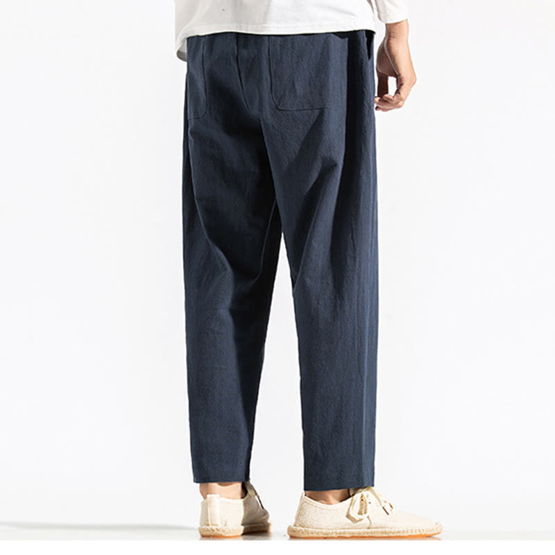 Pantalon sarouel en coton uni avec poches et cordon de serrage pour homme, style rétro et décontracté, motif Buddha Stones - image 4