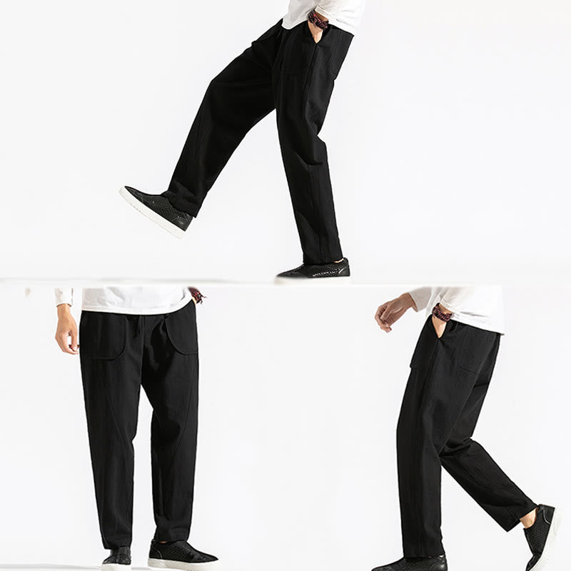 Pantalon sarouel en coton uni avec poches et cordon de serrage pour homme, style rétro et décontracté, motif Buddha Stones - image 20