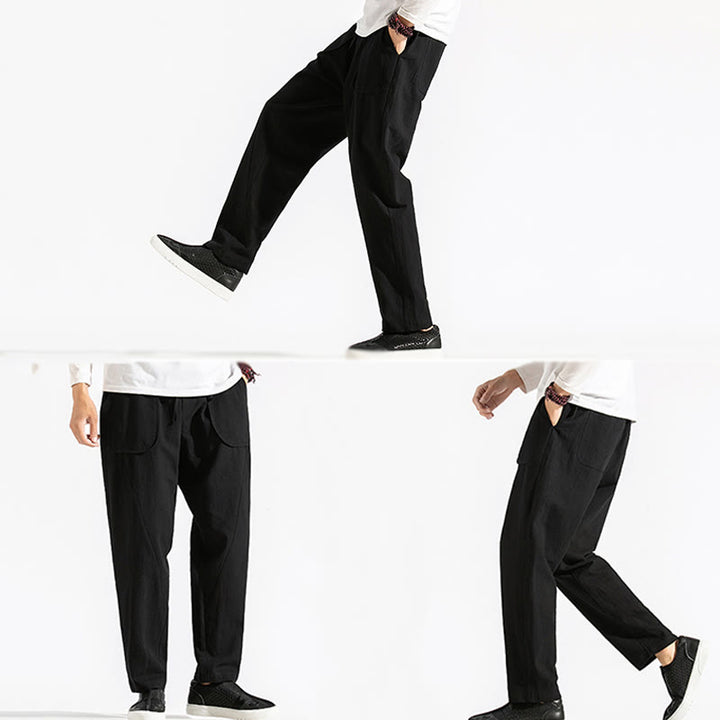 Pantalon sarouel en coton uni avec poches et cordon de serrage pour homme, style rétro et décontracté, motif Buddha Stones - image 20