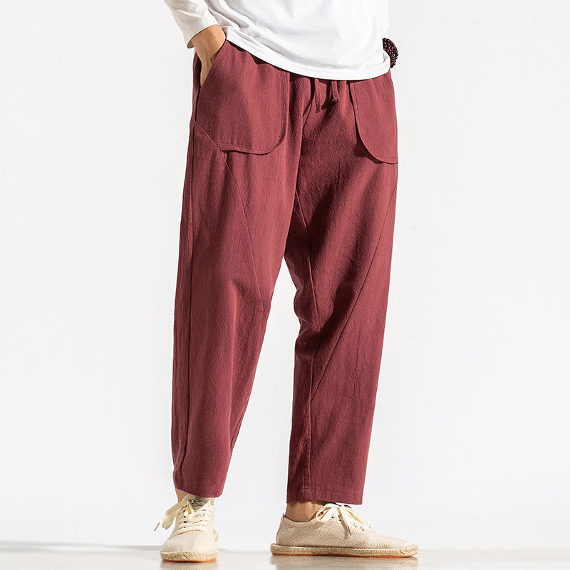 Pantalon sarouel en coton uni avec poches et cordon de serrage pour homme, style rétro et décontracté, motif Buddha Stones - Cramoisi - US/UK/AU46，EU56 (5XL) - image 7