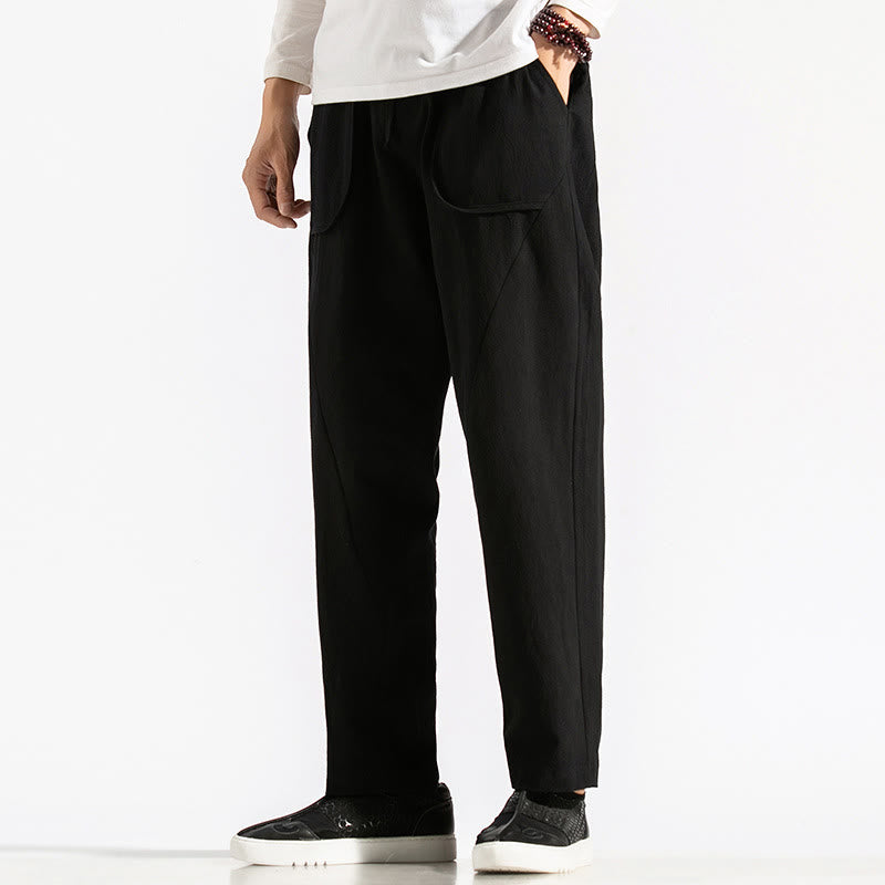 Pantalon sarouel en coton uni avec poches et cordon de serrage pour homme, style rétro et décontracté, motif Buddha Stones - image 18