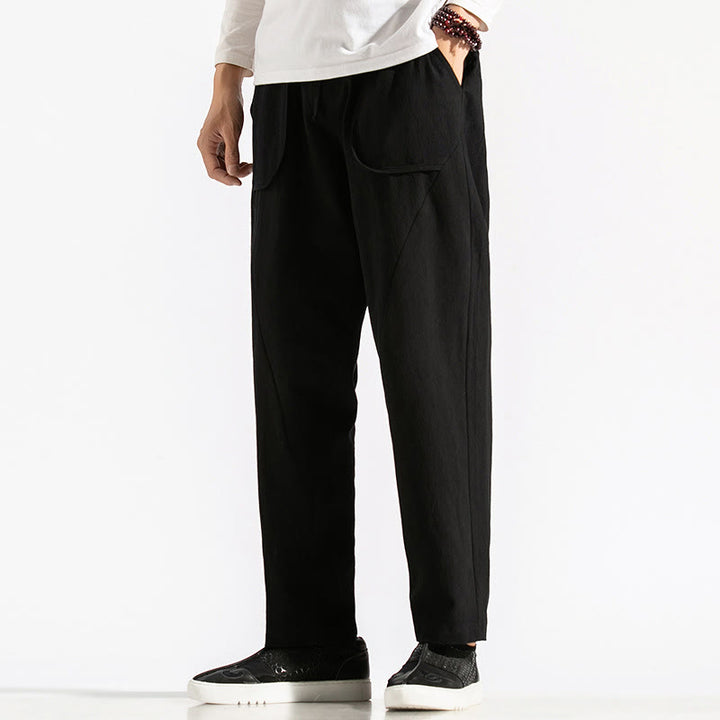 Pantalon sarouel en coton uni avec poches et cordon de serrage pour homme, style rétro et décontracté, motif Buddha Stones - image 18