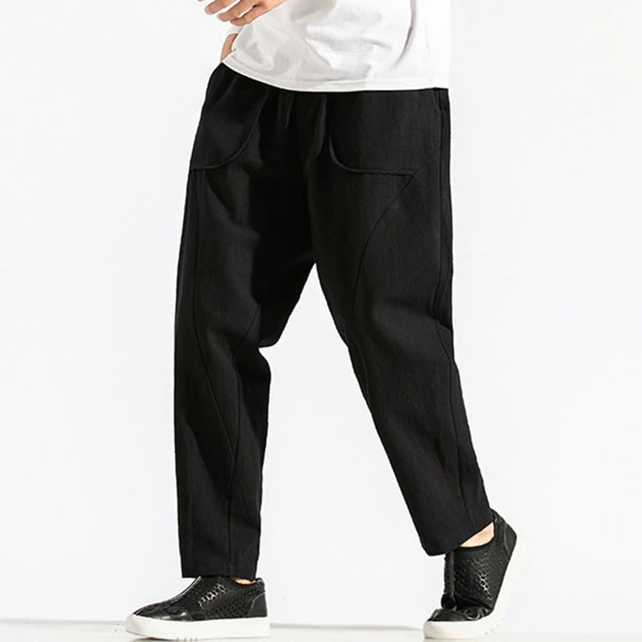 Pantalon sarouel en coton uni avec poches et cordon de serrage pour homme, style rétro et décontracté, motif Buddha Stones - image 15