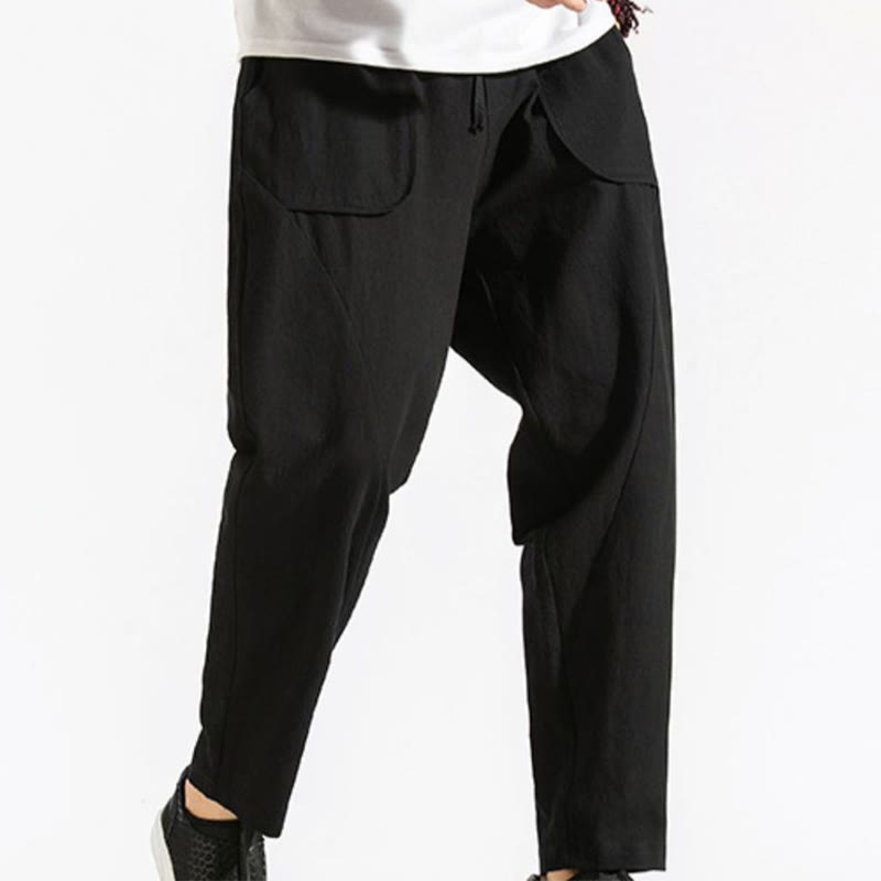 Pantalon sarouel en coton uni avec poches et cordon de serrage pour homme, style rétro et décontracté, motif Buddha Stones - image 19