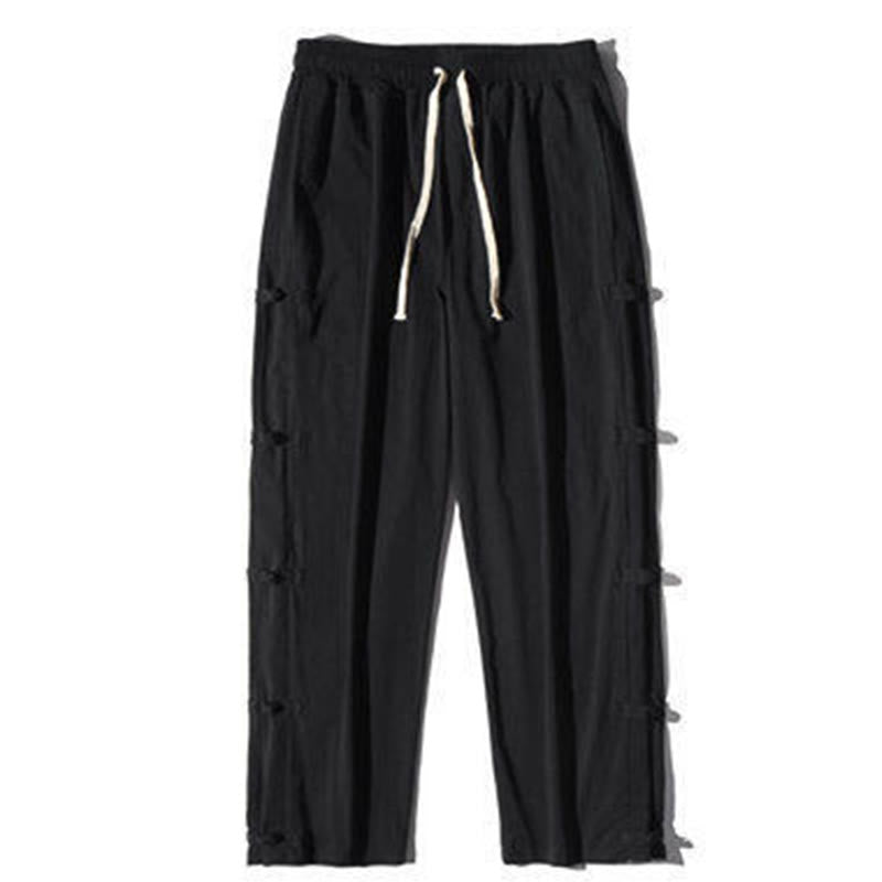 Pantalon large décontracté à motif patchwork de grues Buddha Stones pour homme, avec poches et boutons grenouille - image 10