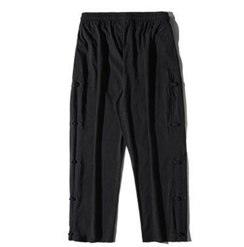 Pantalon large décontracté à motif patchwork de grues Buddha Stones pour homme, avec poches et boutons grenouille - image 10