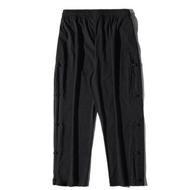 Pantalon large décontracté à motif patchwork de grues Buddha Stones pour homme, avec poches et boutons grenouille - image 10