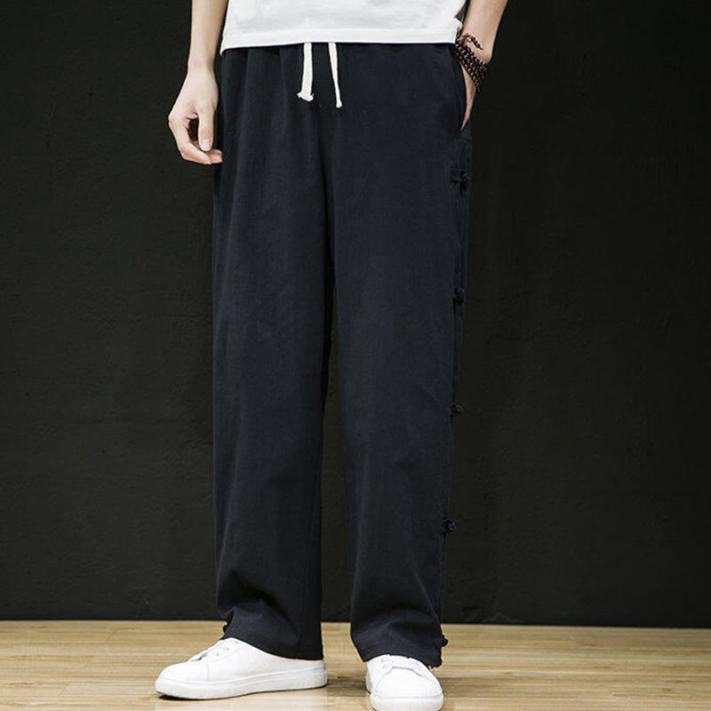 Pantalon large décontracté à motif patchwork de grues Buddha Stones pour homme, avec poches et boutons grenouille - image 4