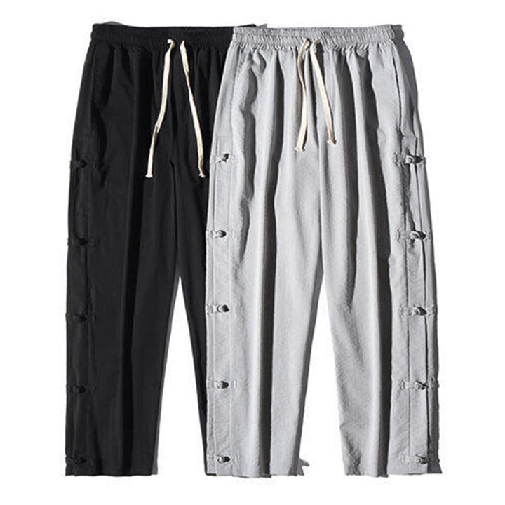 Pantalon large décontracté à motif patchwork de grues Buddha Stones pour homme, avec poches et boutons grenouille - image 31