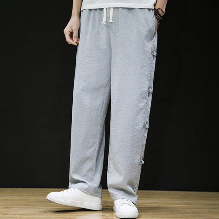 Pantalon large décontracté à motif patchwork de grues Buddha Stones pour homme, avec poches et boutons grenouille - image 13