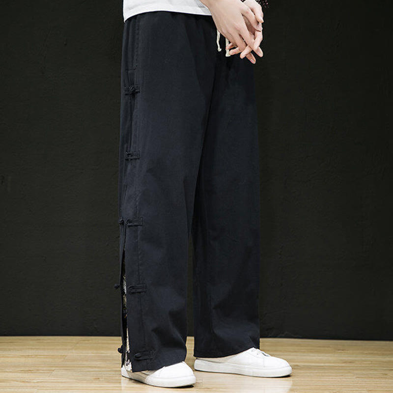Pantalon large décontracté à motif patchwork de grues Buddha Stones pour homme, avec poches et boutons grenouille - image 7