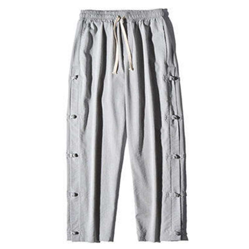 Pantalon large décontracté à motif patchwork de grues Buddha Stones pour homme, avec poches et boutons grenouille - image 21