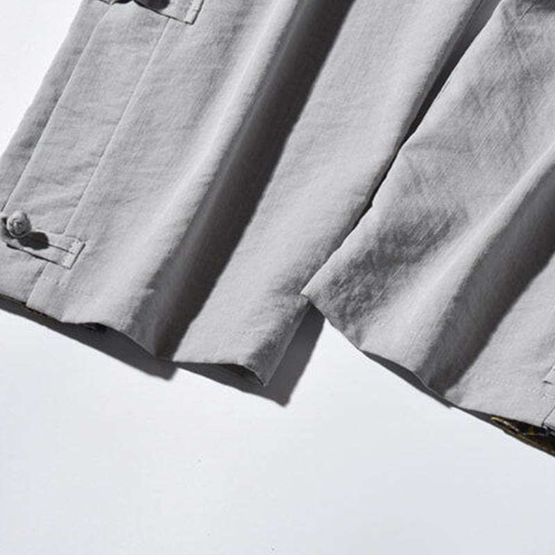 Pantalon large décontracté à motif patchwork de grues Buddha Stones pour homme, avec poches et boutons grenouille - image 30