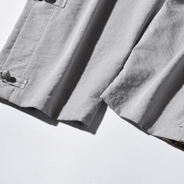 Pantalon large décontracté à motif patchwork de grues Buddha Stones pour homme, avec poches et boutons grenouille - image 30
