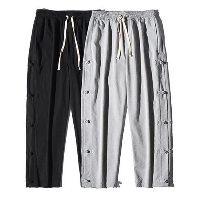 Pantalon large décontracté à motif patchwork de grues Buddha Stones pour homme, avec poches et boutons grenouille - image 30