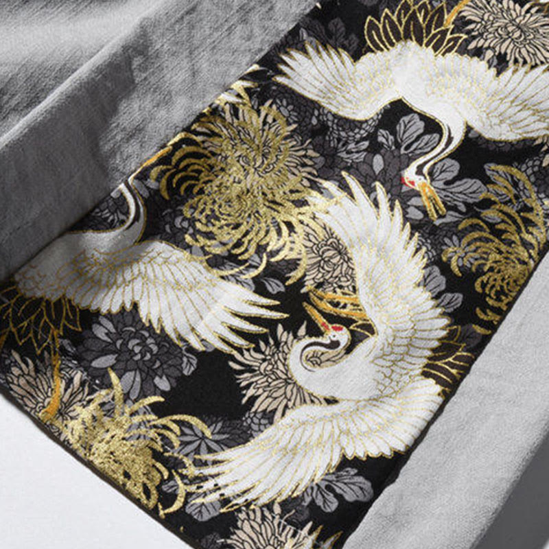 Pantalon large décontracté à motif patchwork de grues Buddha Stones pour homme, avec poches et boutons grenouille - image 27