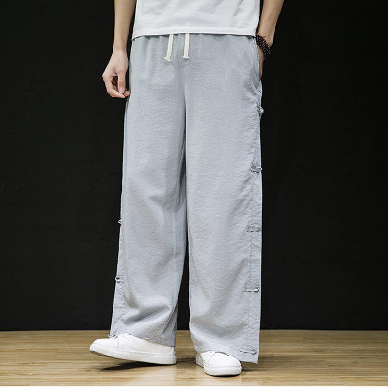 Pantalon large décontracté à motif patchwork de grues Buddha Stones pour homme, avec poches et boutons grenouille - image 17