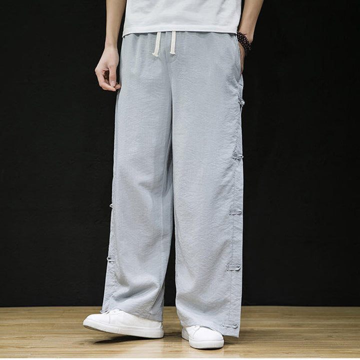 Pantalon large décontracté à motif patchwork de grues Buddha Stones pour homme, avec poches et boutons grenouille - image 17