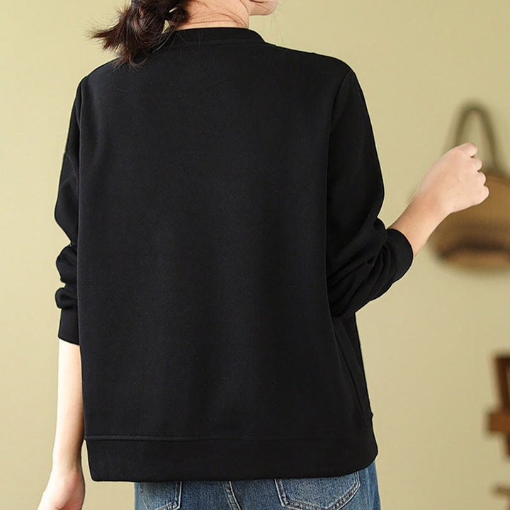 Sweat-shirt ras du cou en coton uni avec boutons Buddha Stones Fall pour femme  - image 6
