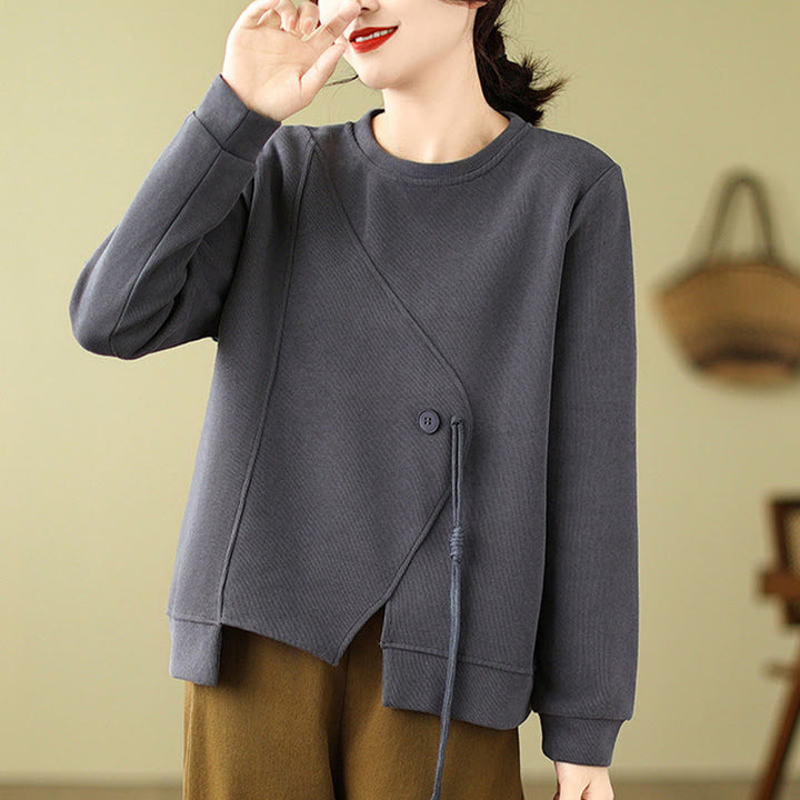 Sweat-shirt ras du cou en coton uni avec boutons Buddha Stones Fall pour femme  - DimGray - US12，UK/AU16，EU44 (2XL) - image 7