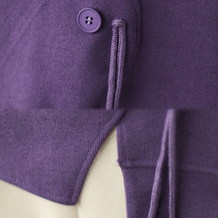 Sweat-shirt ras du cou en coton uni avec boutons Buddha Stones Fall pour femme  - image 18