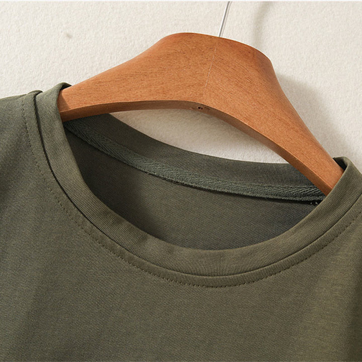 T-shirt décontracté à manches longues en coton et lin pur avec ourlet irrégulier et motif Buddha Stones pour femme - image 2