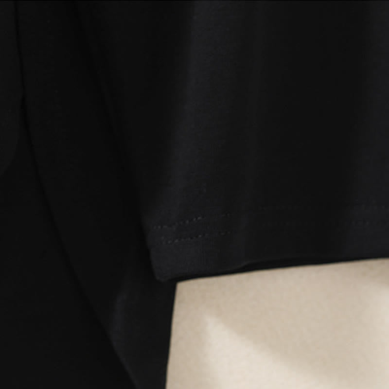 T-shirt décontracté à manches longues en coton et lin pur avec ourlet irrégulier et motif Buddha Stones pour femme - image 11