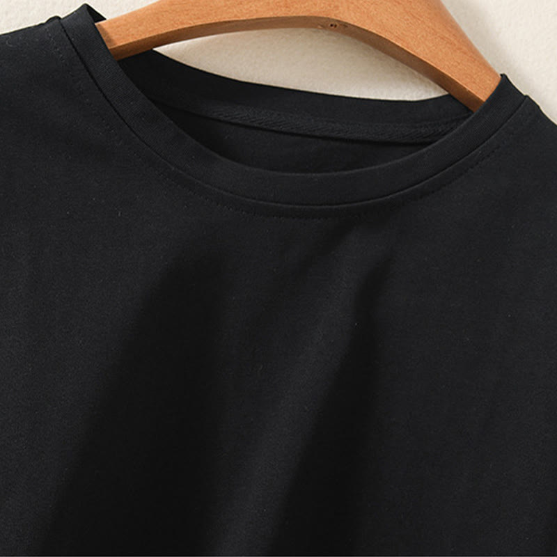 T-shirt décontracté à manches longues en coton et lin pur avec ourlet irrégulier et motif Buddha Stones pour femme - image 9