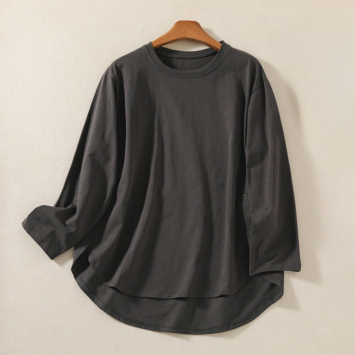 T-shirt décontracté à manches longues en coton et lin pur avec ourlet irrégulier et motif Buddha Stones pour femme - DimGray - US14，UK/AU18，EU46 (2XL) - image 14