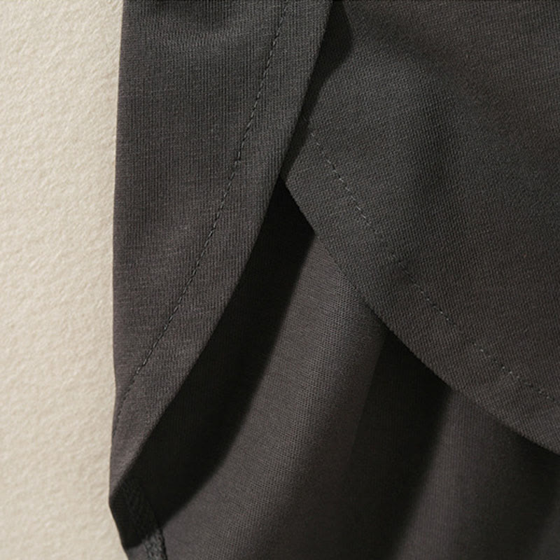 T-shirt décontracté à manches longues en coton et lin pur avec ourlet irrégulier et motif Buddha Stones pour femme - image 18