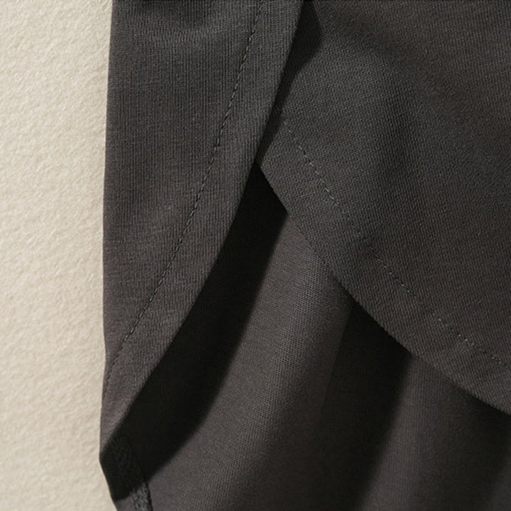 T-shirt décontracté à manches longues en coton et lin pur avec ourlet irrégulier et motif Buddha Stones pour femme - image 18