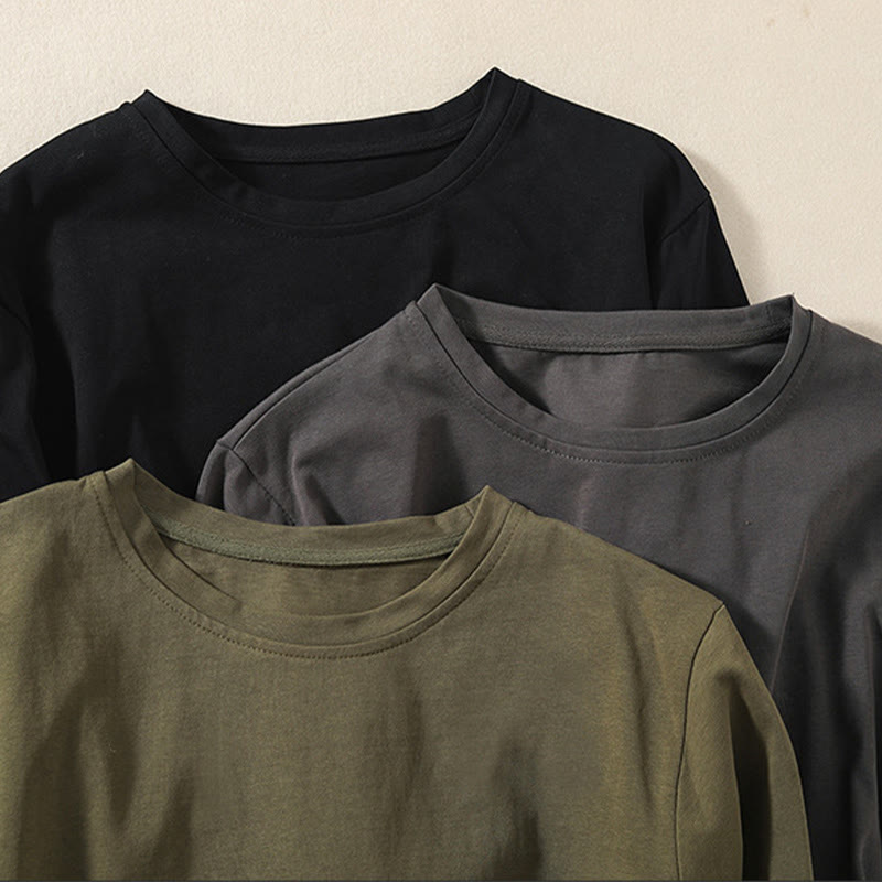 T-shirt décontracté à manches longues en coton et lin pur avec ourlet irrégulier et motif Buddha Stones pour femme - image 21