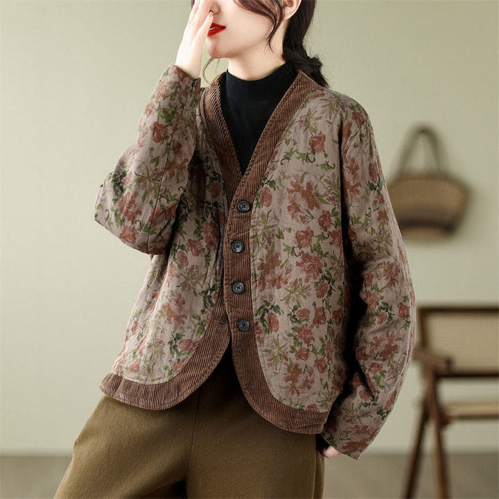Veste matelassée en coton pour femme en jacquard fleuri Buddha Stones - image 3
