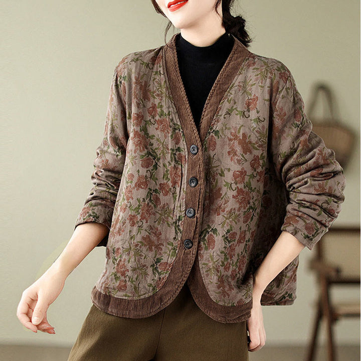 Veste matelassée en coton pour femme en jacquard fleuri Buddha Stones - image 4