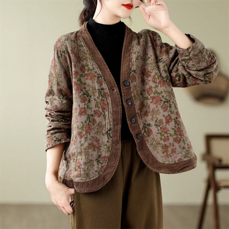 Veste matelassée en coton pour femme en jacquard fleuri Buddha Stones - Terre de sienne - US14，UK/AU18，EU46 (2XL) - image 1