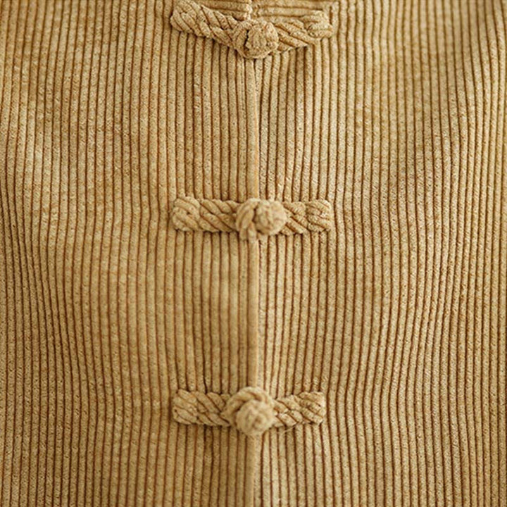Veste en velours côtelé de coton et lin pour femme, col montant et boutons grenouille, Buddha Stones - image 7