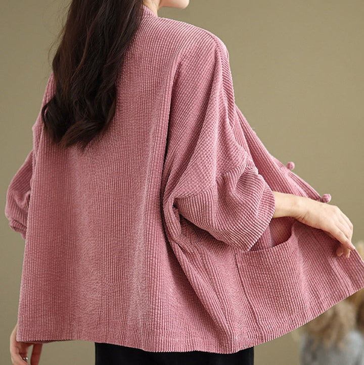 Veste en velours côtelé pour femme à col montant et boutons grenouille Buddha Stones - image 11